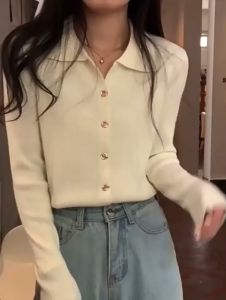 เสื้อคลุมไหมพรมแขนยาวคอปกแขนยาว กระดุมหน้า สไตล์เรียบหรู ผ้านิ่มสบาย รุ่นA126*