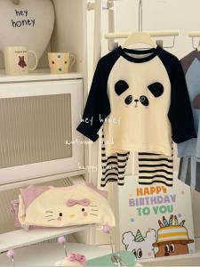 Adorable Cartoon Long Sleeve Childrens Home Clothes Set Pure Cotton A-Class Sleepwear for Kids Size Roll Hey Honey