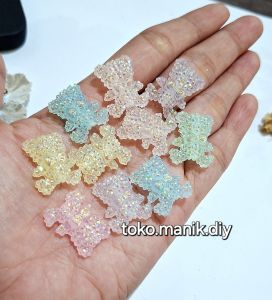 5pcs manik luxury bear glitter ada lubang tembus atas bawah