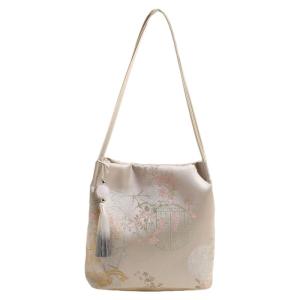 New Chinese Style Embroidered Womens Shoulder Bag Large Capacity Commuter Handbag Tote Bucket Bag Soft Satin Material