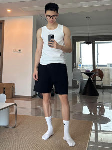 Black American Sports Shorts Mens Summer Thin Running Basketball Quick Dry below Knee Three-Quarter Length Straight Leg Pants