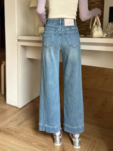 High Waist Wide Leg Denim Pants Womens Loose Fit Casual Mom Jeans Elastic Waist Blue Denim High Wear Resistance Four Seasons
