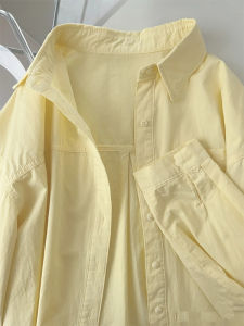 Yellow Pure Cotton Long Sleeve Shirt Womens Spring 2025 New Style Small Size Top Open Cardigan Shirt Outerwear Korean Style