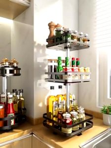 Rak Bumbu Dapur Stainless Rak Kitchen Spice Rack Organizer Rak Bumbu Putar Berputar 360 Derajat