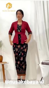 Kebaya Wisuda Modern Tangan Pendek Bahan Katun Set Rok Plisket Batik Motif Terbaru Untuk Seragaman Pesta Tunangan Nikah Kondangan Natal Paskah Imlek Kartini Krtja Upacara Sekolah ( ETP ) Nusa Kebaya