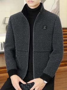 HENGYUANXIANG | Hengyuanxiang Mens Thickened Fleece Lined Stand Collar Jacket Autumn Winter Casual Woolen Outerwear Fashionable Urban Style