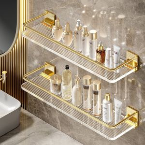 COD Rak Penyimpanan Kosmetik Yang Dipasang Di Dinding Bebas Lubang Akrilik Emas Kamar Mandi
