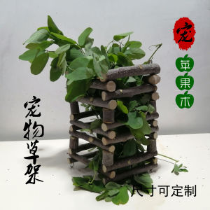 Apple Wood Rabbit Grass Rack Feeder Pig Feed Dispenser Wooden Pet Toy Rabbit Feeding Tray Tooth Grinding Pet Accessories