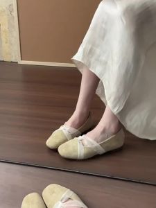 French Style Mary Jane Shoes Cross Ribbons Flat Soft Soles