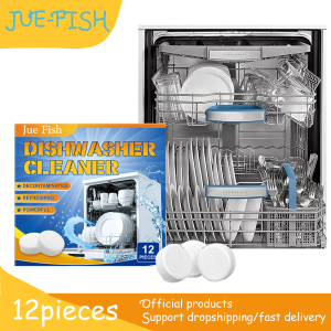 Jue Fish 12Pcs Dishwasher Cleaner Tablets - Powerful Degreasing Anti-Limescale - Household Dishwashing Tablets for Clean Dishes