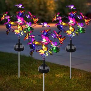 1pc/2pcs Solar Butterfly Tree Light Outdoor Yard Decoration Colorful Light Simulation Butterfly Lawn Ground Insert Light