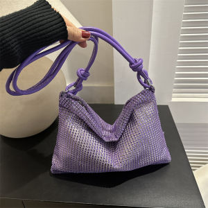 Fashionable Water Diamond Womens Bag Underarm Crossbody Bucket Bag Summer New Style Soft PU Leather Zipper Closure Casual Handbag