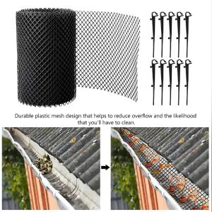 Plastic Gutter Guard Mesh 15*600cm Gutter Guard Eaves Net Gutter Downspout Splash Guard Mesh Eaves Gutter Guard Protective Net With 10 Fixed Pin (black)