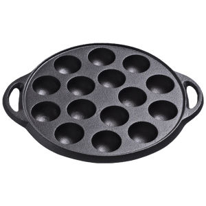 15 Holes Cast Iron Cooking Plate Nonstick Grill Pan for Meatballs Seafood and Breakfast Cooking Durable Black Finish