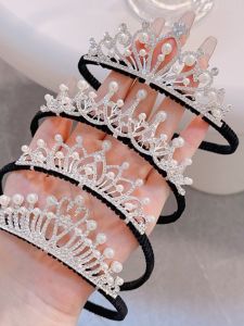 มงกุฎขอบผมทรงเจ้าหญิงหรูหราสำหรับเด็กผู้หญิง เครื่องประดับผมระดับไฮเอนด์สำหรับการแสดงวันเกิดเด็ก เครื่องประดับผมเงาแวววาวสำหรับเด็กผู้หญิง