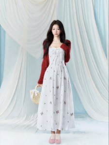 YIKEXIAOYEMEI | Đầm Dây Cao Waist Trắng Elegance