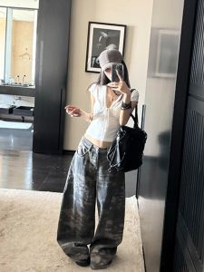 VKSOD | Korean Style White Lace V-Neck Short Sleeve T-Shirt Womens Summer Hot Girl High Waist Loose Wide Leg Pants Two-Piece Set
