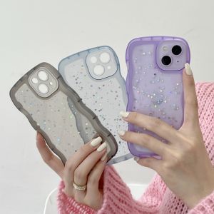 CrashStar Wavy Frame Glitter Star Transparent Soft Shockproof Phone Case For iPhone 15 14 Pro Max Plus 13 12 11 Pro Max X XR XS Max 8 + 7 Plus Fashion Phone Casing Cover Shell With Full Cover Camera Protection Hot Sale