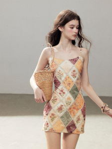 SHAOYEYAN | French Style Plaid Floral Strap Mini Dress