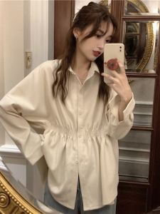 chaqi | Áo sơ mi nữ kiểu Pháp thanh lịch dài vừa phải phong cách Hàn Quốc cổ polo dài tay dáng ôm vừa vặn chất liệu khác