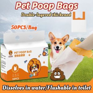 50pcs Pet Poop Bags Dog Poop Bag Double Layer Thickened Handheld Vest Biodegradable Waste Bag