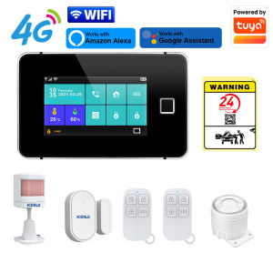 Kerui | KERUI 4G WIFI Anti-theft Alarm Alexa 4.3-inch Touch Screen Panel Work with Tuya Security Alarm with Temperature Humidity Display
