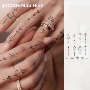 Chống Thấm Nước Bán Vĩnh Cửu Lá Tạm Thời Hình Xăm Thiết Kế Đơn Giản Thực Vật Hình Xăm Ngón Tay Kéo Dài 1-2 Tuần Cho Tháng Ramadan 14+