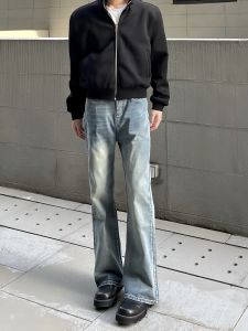 Washed Vintage Mens Jeans Flared Casual Loose Straight Leg Pants High Street Style Comfortable Cotton Blend Youth Fashion