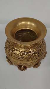 Decorative Brass Pooja Kalash Pot with Embossed Divine Design | Traditional Hindu Prayer & Festive Décor (Pack of 1 pc | Size - 6*4 Inches)
