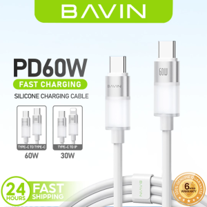 BAVIN CB402 60W PD Fast Charging 1m Data Transfer Silicone Cable Compatible for Type-C to Type-C | Type-C to iPh