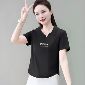LINGLONGDAI | Cotton Black Polo Neck Slim Fit Ageless Short Sleeve T Shirt Short