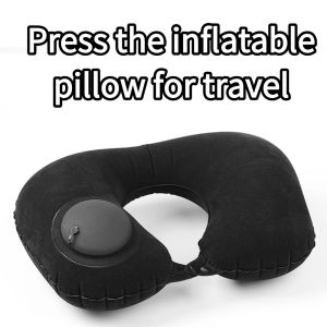 New Hot U-Shaped Press Inflatable Neck Pillow Travel Portable Airplane Pillow Cervical Support Cushion for Car Office NapCamping