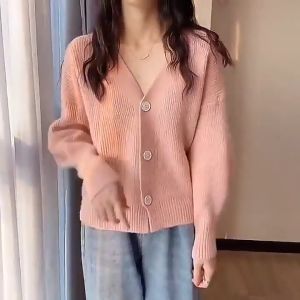 สีสดใส เสื้อคลุมเสื้อกันหนาวผู้หญิง ทรงสั้น สูง ขาว กระดูก เสื้อไหมพรมพร้อม ผ้านุ่ม เสื้อสาว อวบ สีพื้น