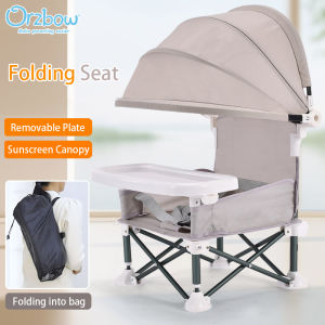Orzbow เก้าอี้เด็กพับได้พกพาสูงพร้อมที่กันแดดเก้าอี้การรับประทานอาหารสำหรับเด็กวัยหัดเดินเก้าอี้พับได้บังแดดกลางแจ้ง
