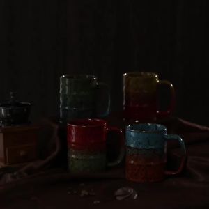 700ml/24oz Ceramic Coffee Mug Creativity Gradient Colors Water Cup with Handle Large Drinks Mug for Home Office Drinking Utensil