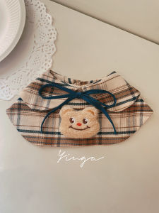 Yinga Autumn Winter Plaid Pet Scarf Dog Saliva Towel Cat Neck Ring Bear Pattern Small Luxury British Style Pet Accessories