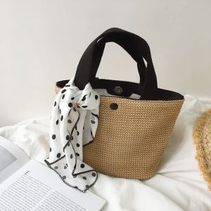 กระเป๋าสาน ห้อยปอมๆ กระเป๋าสานshopping กระเป๋าแฟชั่นผู้หญิง มาใหม่