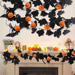 2M Halloween Pumpkin Vines Maple Leaf with Spider  Gothic Wreath Create Spooky Holiday Atmosphere Halloween Decoration