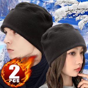 หมวกฤดูหนาวมอเตอร์ไซค์2ชิ้นหมวกบีนนี่ผ้าฟลีซกันลมกันความร้อนหนาอบอุ่นกลางแจ้งขี่จักรยานหมวกกะโหลกศีรษะอุปกรณ์ผ้ารัดศีรษะออกกำลังกาย Moto