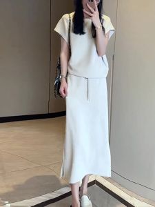 Summer 2025 Womens Fashion Slimming Simple Commute Casual Loose Top Half Skirt Set Korean Style  Shape Universal Size