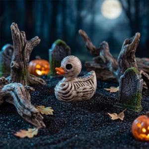 Mini Skull Duck Resin Figurine Gothic Halloween Decor Spooky Bone Pattern Duck Statue Micro Landscape Ornament Desktop Decor