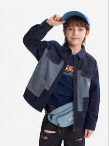 Turn-down Collar Autumn/Spring Childrens Denim Shirt