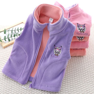Kuromi Childrens Fleece Vest 2025 Autumn Winter New Style Girls Inner Wear Outer Wear Polyester Fiber Windproof Casual
