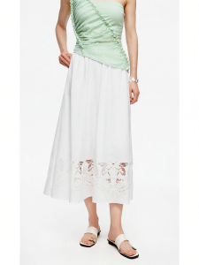 Lace Embroidery Cotton-Lyocell Blend Half Skirt