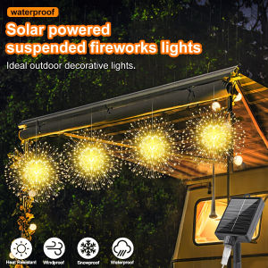NEW Solar Powered Fireworks String Lights 4/5Pcs Outdoor Waterproof Hanging Light 8 Lighting Modes Yard Garden Party Decoration