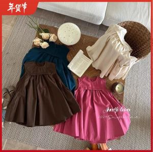 Girls Summer New Style Dress Korean Pure Color Fashion Vest Skirt Little Baby Princess Skirt Cotton Fabric Hepburn Style Dress