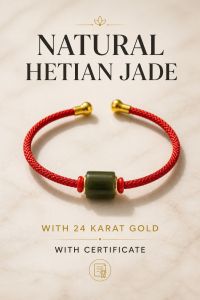 Natural Hetian Jade Bangle Bracelet with 24 Karat Gold and Certificate
