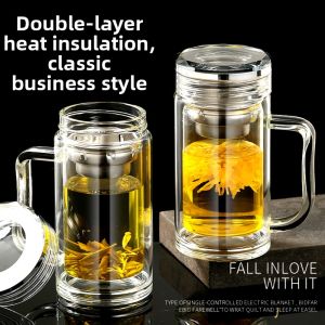 Double Layer Transparent Borosilicate Glass Office Cup for Advertisement and Gift
