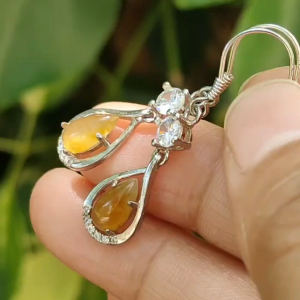 Natural Yellow Jadeite crafted as Hook Earrings S925 Silver – Earth & Fire Energy Certified Type A | $499 (s925es2)