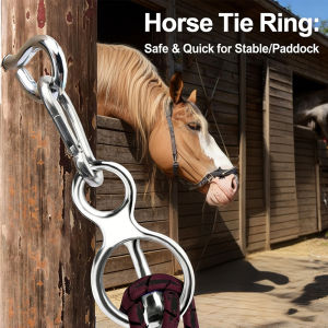 Stainless Steel Horse Tie Ring - Quick Release Horse Tie Knot Durable Horse Tack with Carabiner & Eye Bolt Easy to Install for